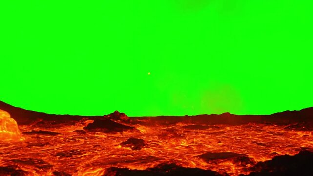 Video, close-up, moving volcanic lava with green screen background for illustration, education, science, 4K, video assets, content creators, cinema, film, 