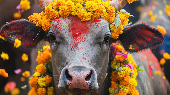 festival tihar decorated cow
