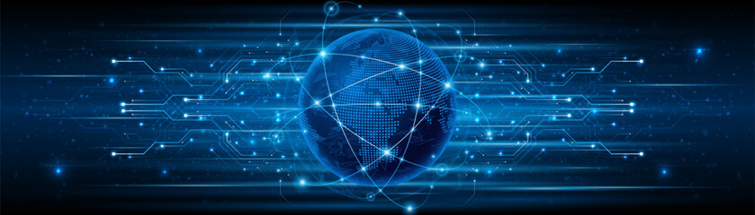 Global connection network background. World map. High-speed internet technology concept or fast wireless data transmission. modern internet network connection technology background
