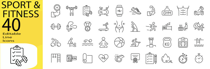 Sport & Fitness icon set. Editable stroke.