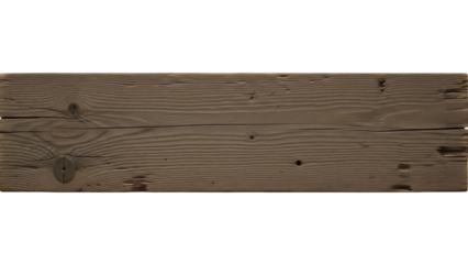 Weathered wooden plank PNG isolated on transparent background, rustic wood board with knots and grain for design elements and textures