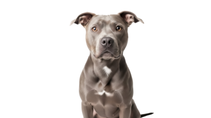 Gray pitbull dog PNG isolated on transparent background, cute pet with short hair and floppy ears for animal lovers and design projects