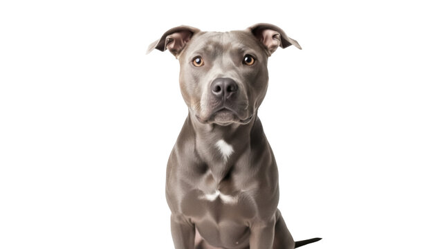 Gray pitbull dog PNG isolated on transparent background, cute pet with short hair and floppy ears for animal lovers and design projects
