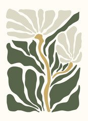 Abstract Boho floral wall decor framed hand drawn illustration