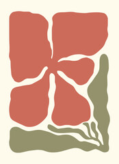 Abstract Boho floral wall decor framed hand drawn illustration