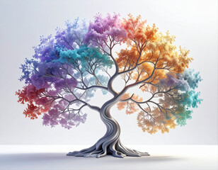 Colorful tree of life artistic display nature scene vibrant environment side view conceptual art