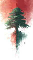 Symbolic artistic reinterpretation of the lebanese flag with painted skies mist and cedar