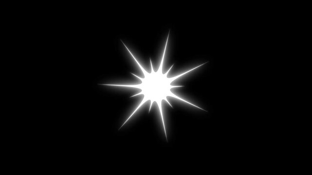 Twinkling star set Hand drawn white sparkles in doodle style on transparent shining stars black background, Star twinkling for festive holiday event, Glow  movement timeline, energy explosion.4k