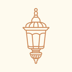 Monoline lantern illustration for Ramadan celebrations. Middle Eastern style hanging lamp icon design with hat
