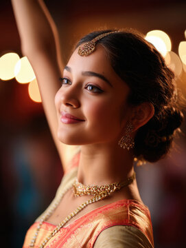 indian teenage girl dressed in bharatnatyam costume