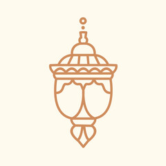Monoline lantern illustration for Ramadan celebrations. Middle Eastern style hanging lamp icon design.