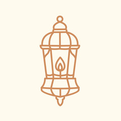Monoline lantern illustration for Ramadan celebrations. Middle Eastern style hanging lamp icon design with fire