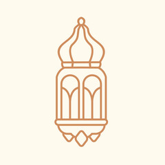 Monoline lantern illustration for Ramadan celebrations. Middle Eastern style hanging lamp icon design with a dome 