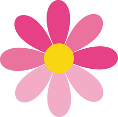 Fototapeta premium Pink flower icon with yellow center, cute floral decorative element for spring and nature flat vector illustration