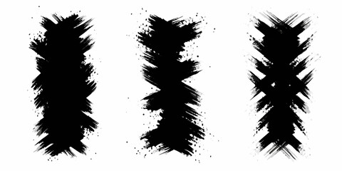 Three abstract black brushstroke shapes on a white background