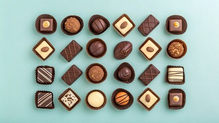 Assortment of gourmet dark and milk chocolate pralines and truffles for dessert