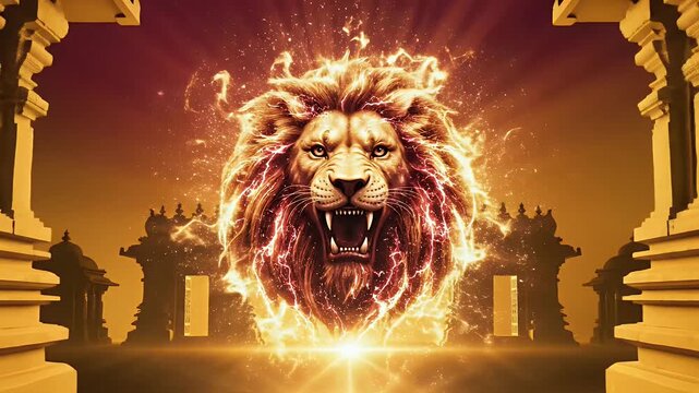 Narasimha Jayanti abstract lion aura symbolism background with deep gold to crimson gradient