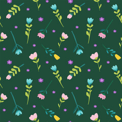 Seamless spring floral pattern with cute flowers and bees in a modern hand-drawn vector style. Perfect for fabric, wallpaper, stationery, packaging, kids products, branding and digital backgrounds