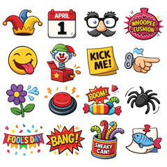 April Fools&rsquo; Day Collection of Decorative Icons &ndash; Vector Set