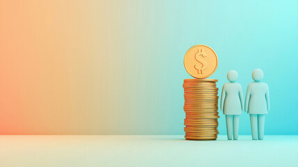 stack of coins with human figure on plan surface