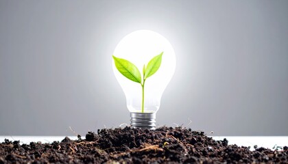 Growth Concept with Light Bulb and Green Plant