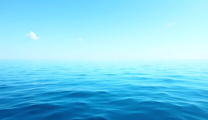 Obraz premium A wide, tranquil seascape showing a bright horizon where the blue water meets the pale sky, 8K image