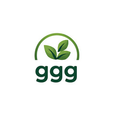 A green emblem featuring leaves within an arc above the stylized letters "ggg
