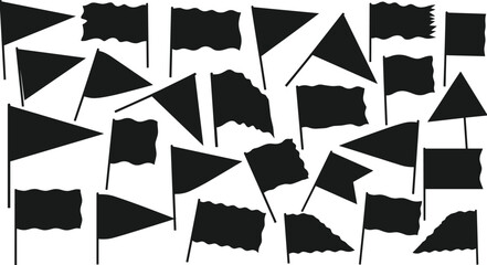 Flag silhouette vector set, waving pennant banner shapes, celebration signal illustration isolated on white background