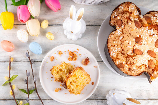 Easter Colomba Cake, Colomba di Pasqua, sweet sugared dove-shaped sponge cake