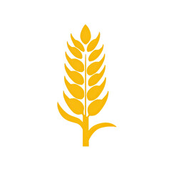 Golden, stylized ear of wheat against a stark black background, showcasing its intricate detail