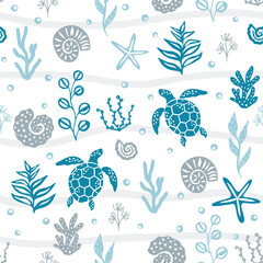Underwater life seamless pattern.