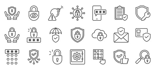 Fototapeta premium security outline icon pack collection of security, safety, protection, digital, privacy, technology, network, secure, online, safe icon