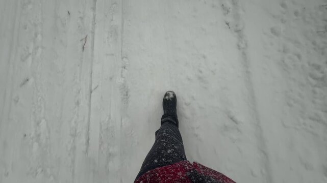 Person Walking in Deep Snow Point of View Shot