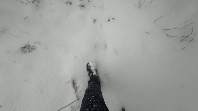 POV Perspective of Person Walking Through Deep Fresh Snow
