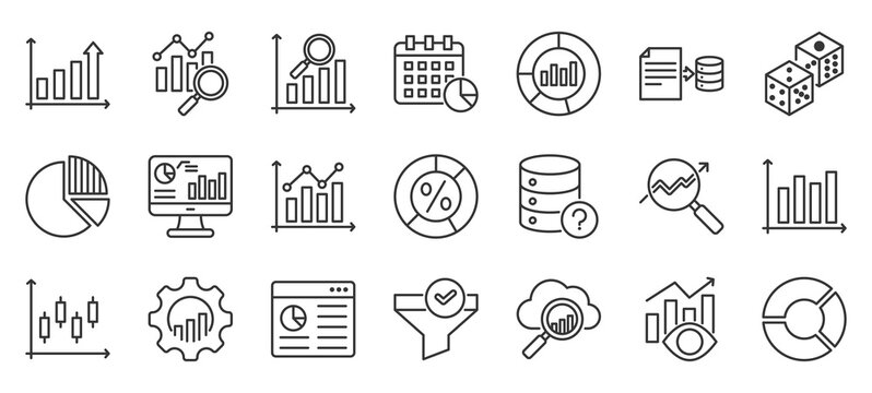 statistics outline icon pack collection of chart, graph, growth, analysis, information, data, technology, statistic, diagram, report icon
