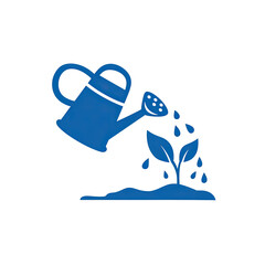 A blue silhouette depicts a watering can pouring water onto a growing plant