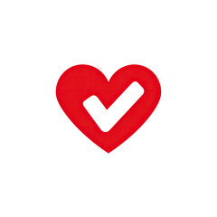 A vibrant red heart with an embedded checkmark on a deep black background. Simple and impactful