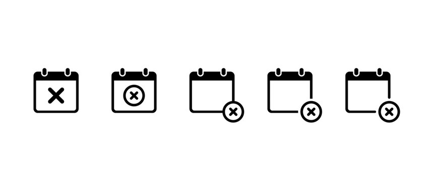 Calendar cancel and unavailable date icon set. Reschedule and event cancellation symbol