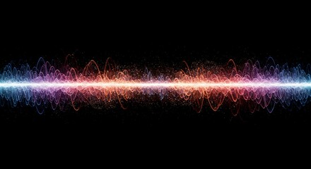 Abstract visualization of quantum mechanics showing energy transitioning between a wave form and discrete particles, theoretical, background, mechanics