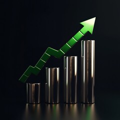 Dynamic Business Growth with Shiny Graph, Rising Green Arrow, and Investment Strategy Chart