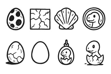 Dinosaur egg outline icon set. Fossil, hatching dinosaur icons linear collection
