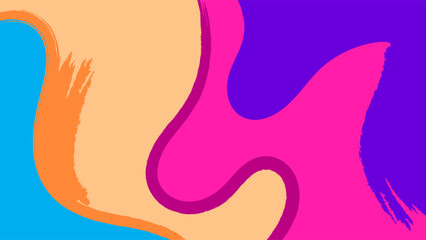 Abstract modern background with dynamic wavy shapes in blue, purple, orange, and pink tones. Artistic brush stroke texture creates a vibrant, creative, and contemporary feel