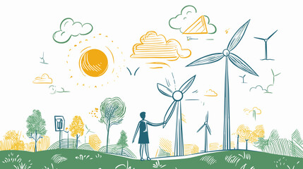 Man Standing Near Wind Turbines Illustration.