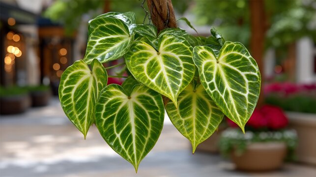 Close-up of Anthurium Crystallinum plant leaves.