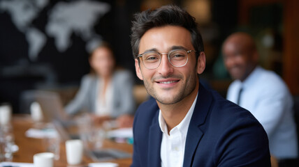 young indian man seated at conference table at office