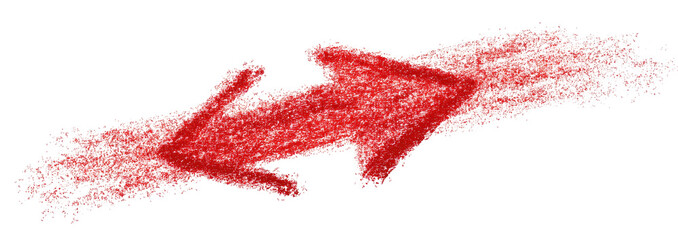 A hand-drawn, red arrow pointing both directions, set against a transparent black background
