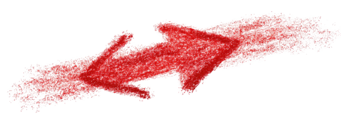 A hand-drawn, red arrow pointing both directions, set against a transparent black background