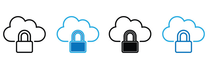 Cloud Security icon set, Secure cloud storage padlock icon set, data protection privacy design for web and app