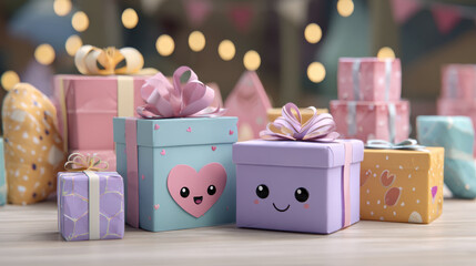Cute gift boxes with heart and smiley face for Valentine's Day. These adorable gift boxes are perfect for expressing love and affection on a special occasion