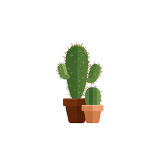 Flat vector graphic featuring two potted cacti against a stark black background
